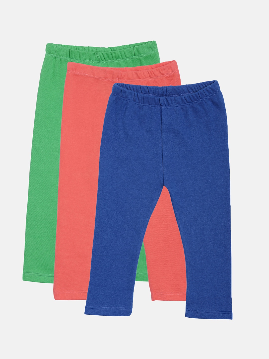 

Kryptic Girls Pack of 3 Pure Cotton Solid Ankle-Length Leggings, Green