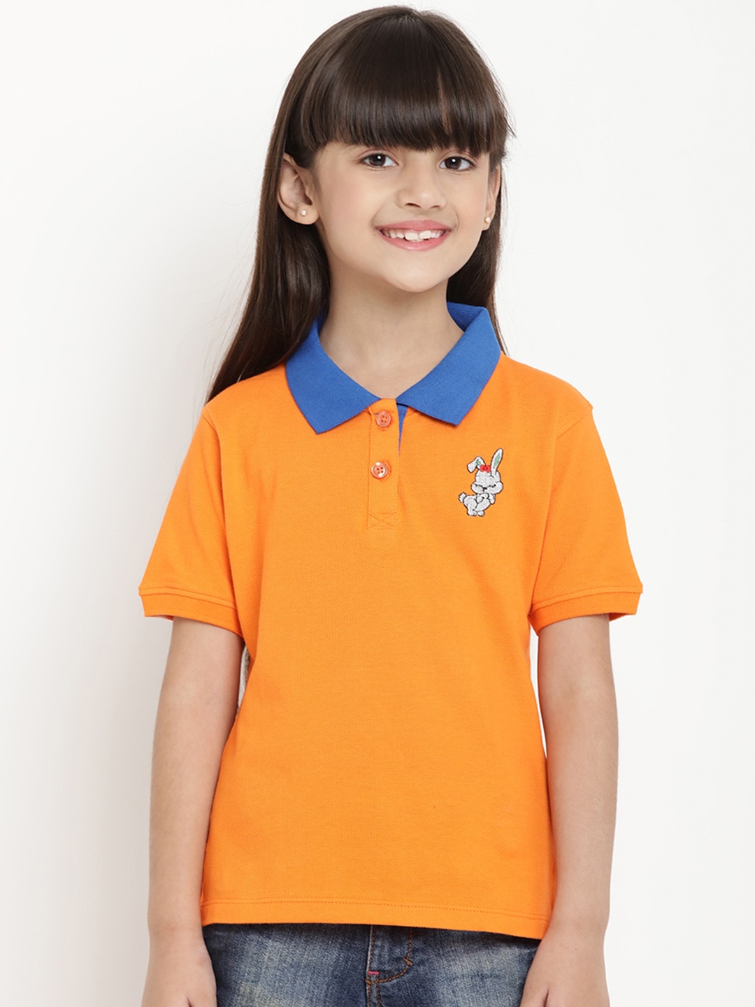 

berrytree Unisex Kids Orange Solid Polo Collar Organic Cotton T-shirt