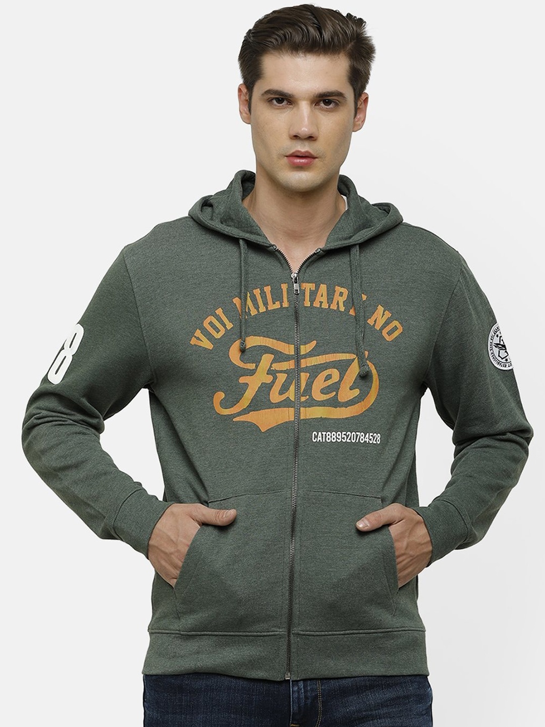 

Voi Jeans Men Green & Yellow Printed Hooded Sweatshirt
