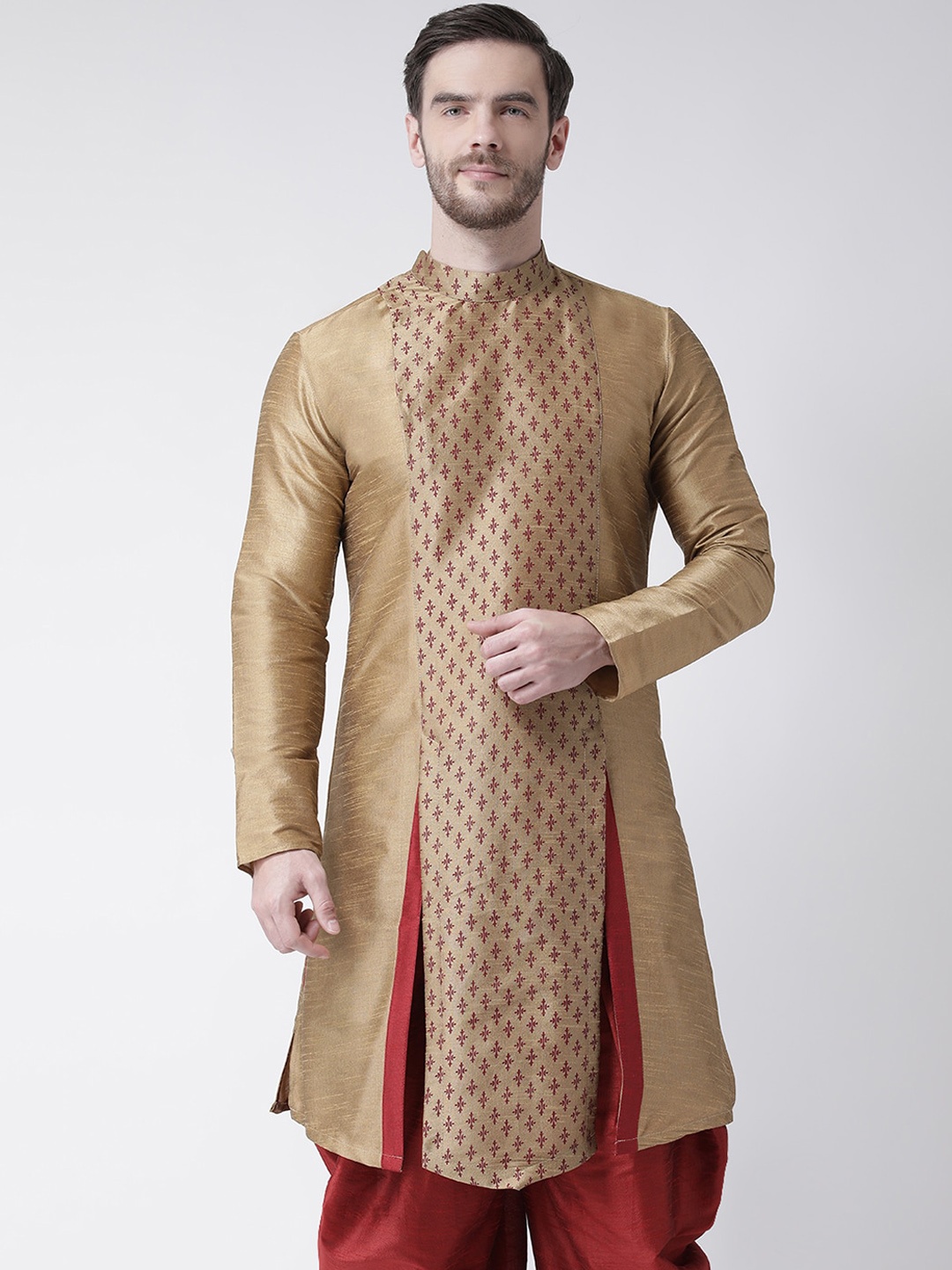 

DEYANN Men Beige & Maroon Ethnic Motifs Printed Kurta