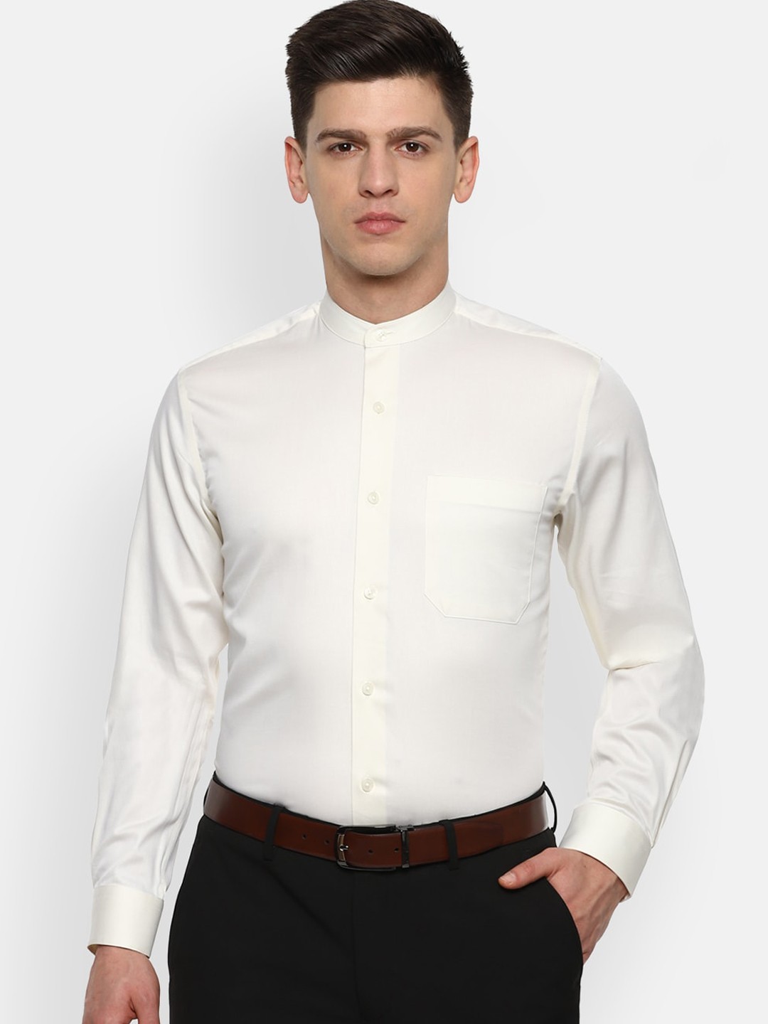 

Louis Philippe Men Cream-Coloured Slim Fit Solid Casual Shirt