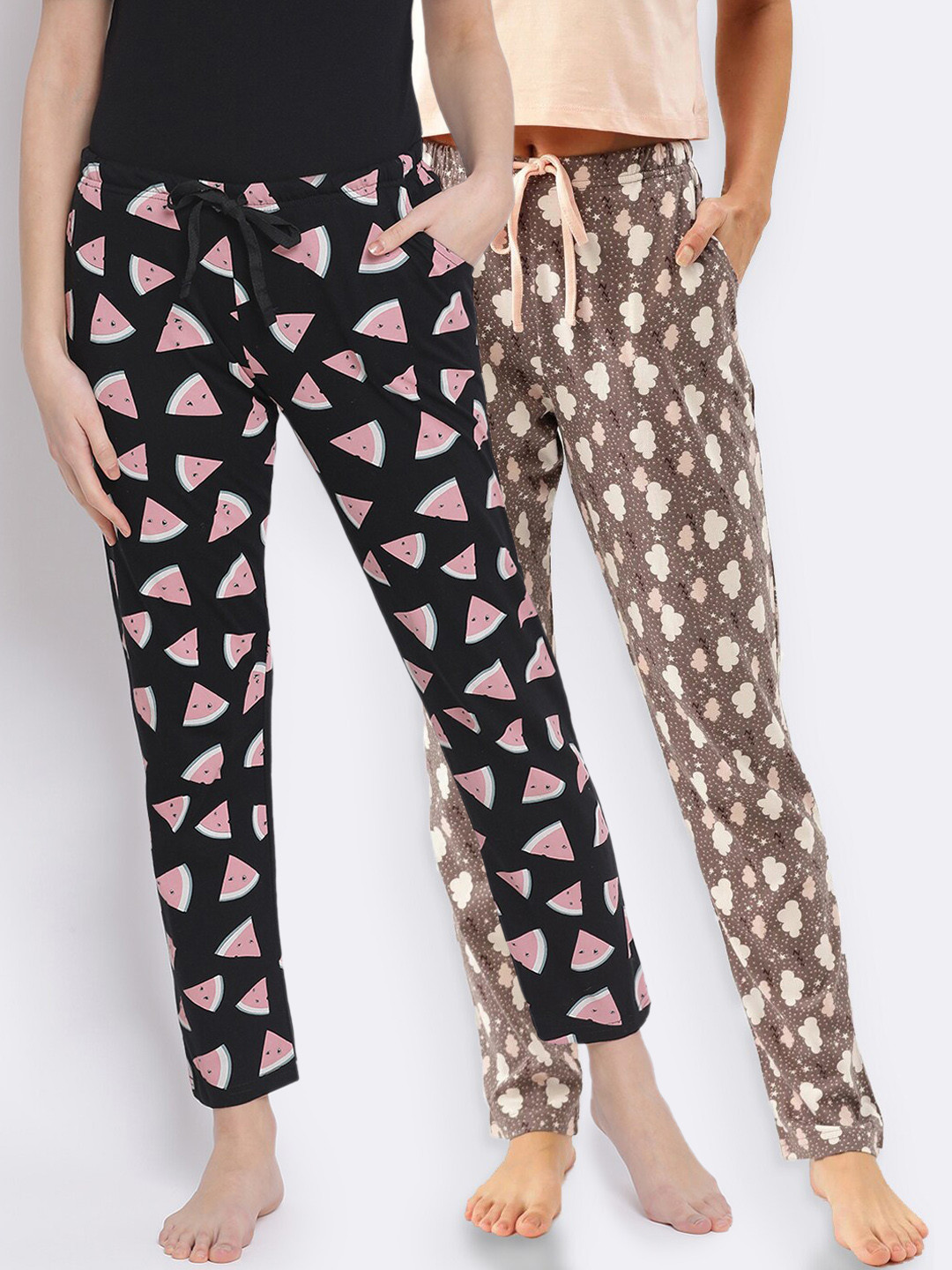 

Kanvin Women Pack of 2 Printed Pure Cotton Lounge Pants, Black