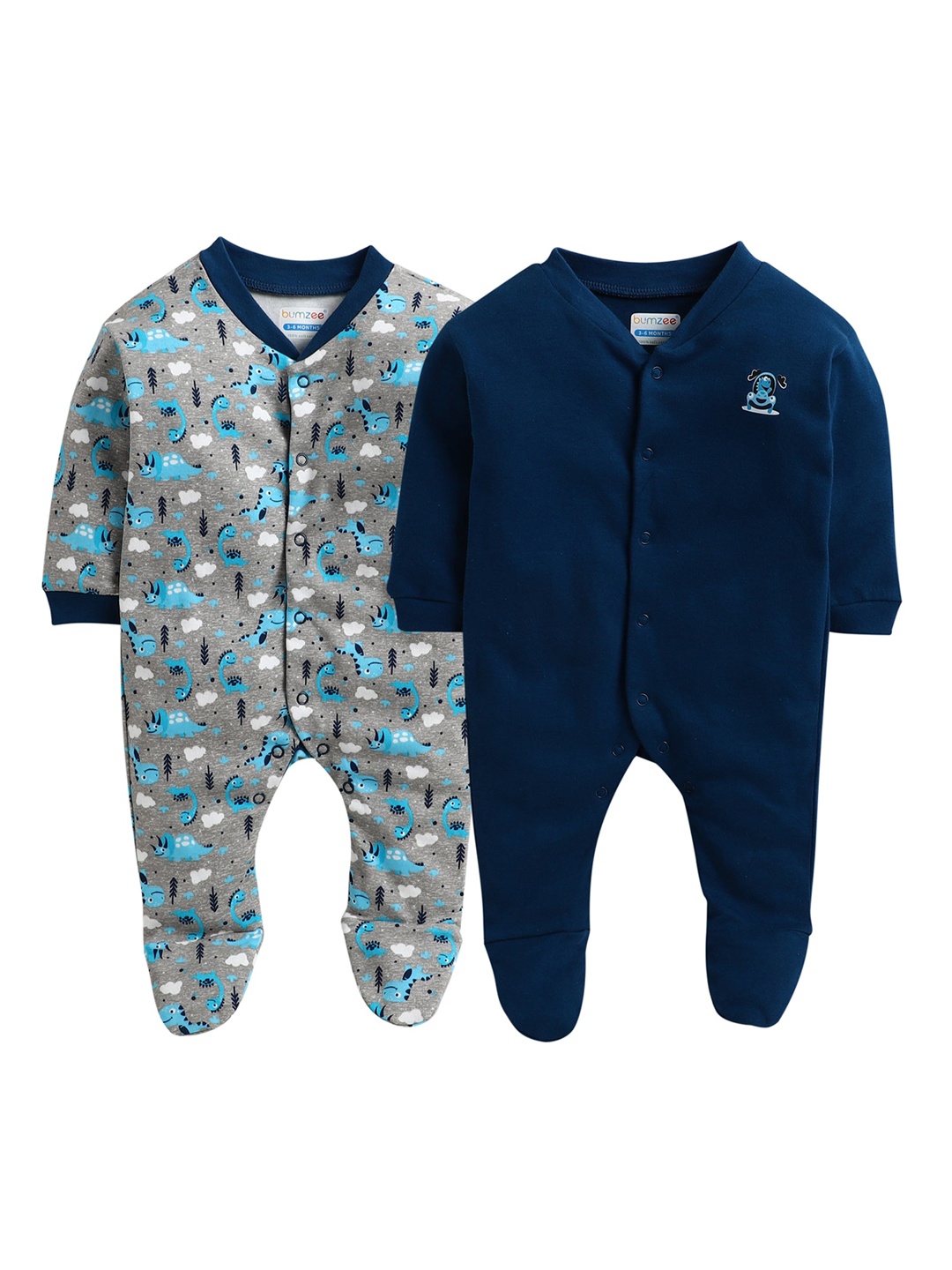 

BUMZEE Infant Boys Pack Of 2 Cotton Sleepsuits, Navy blue