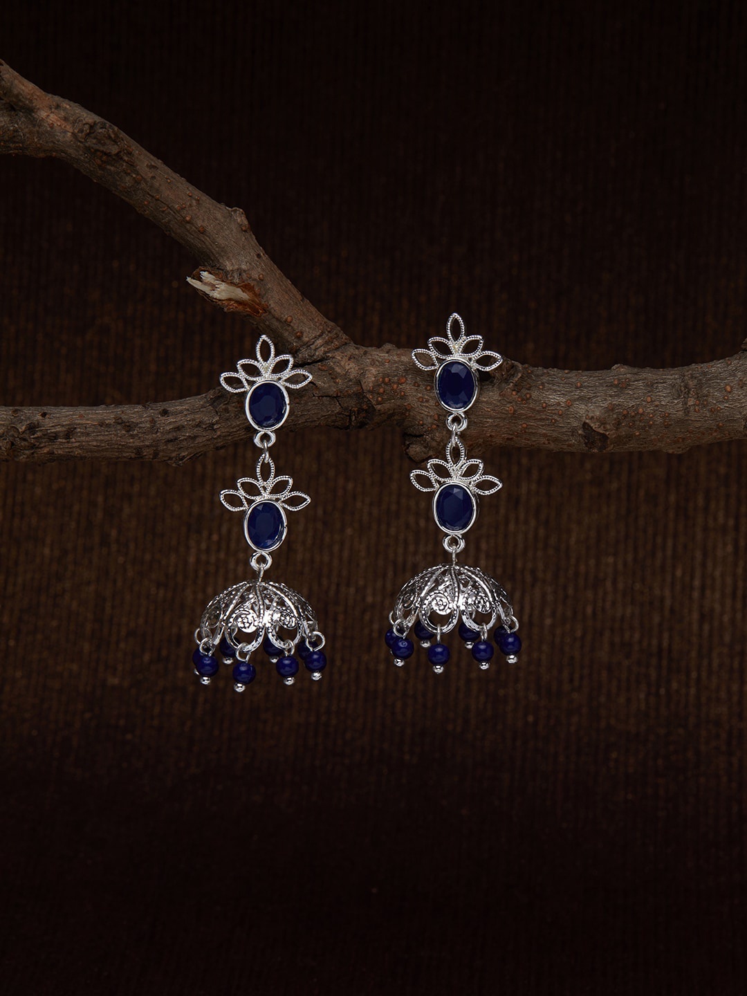 

Accessorize Silver-Plated & Navy Blue Dome Shaped Jhumkas