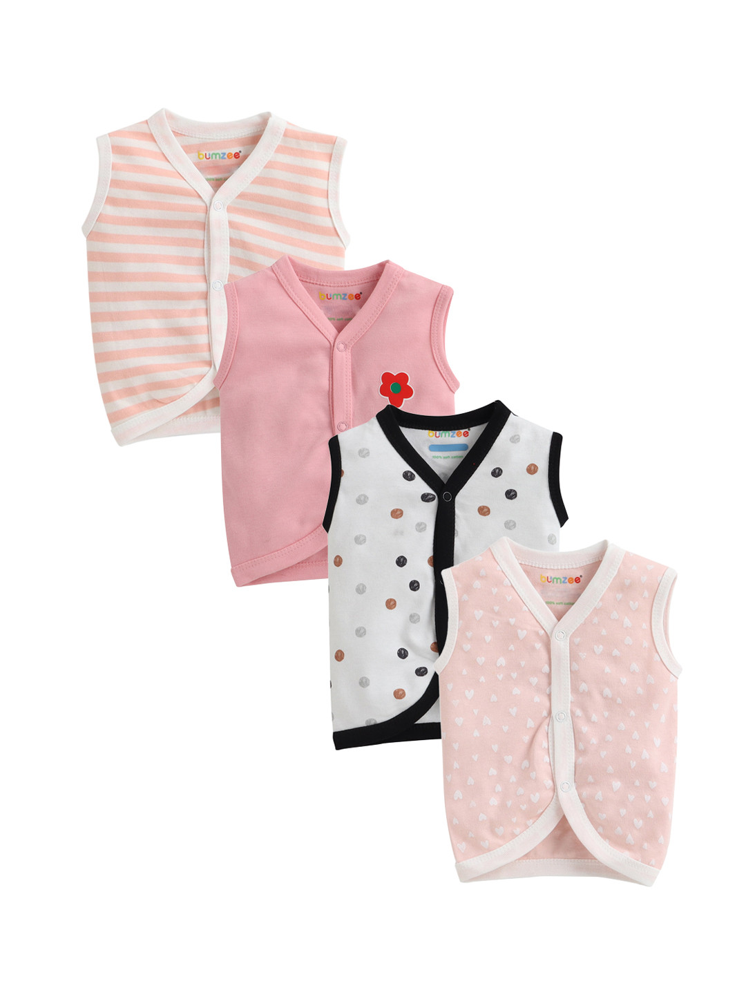 

BUMZEE Infant Girls Pack of 4 Cotton Jhablas, Pink