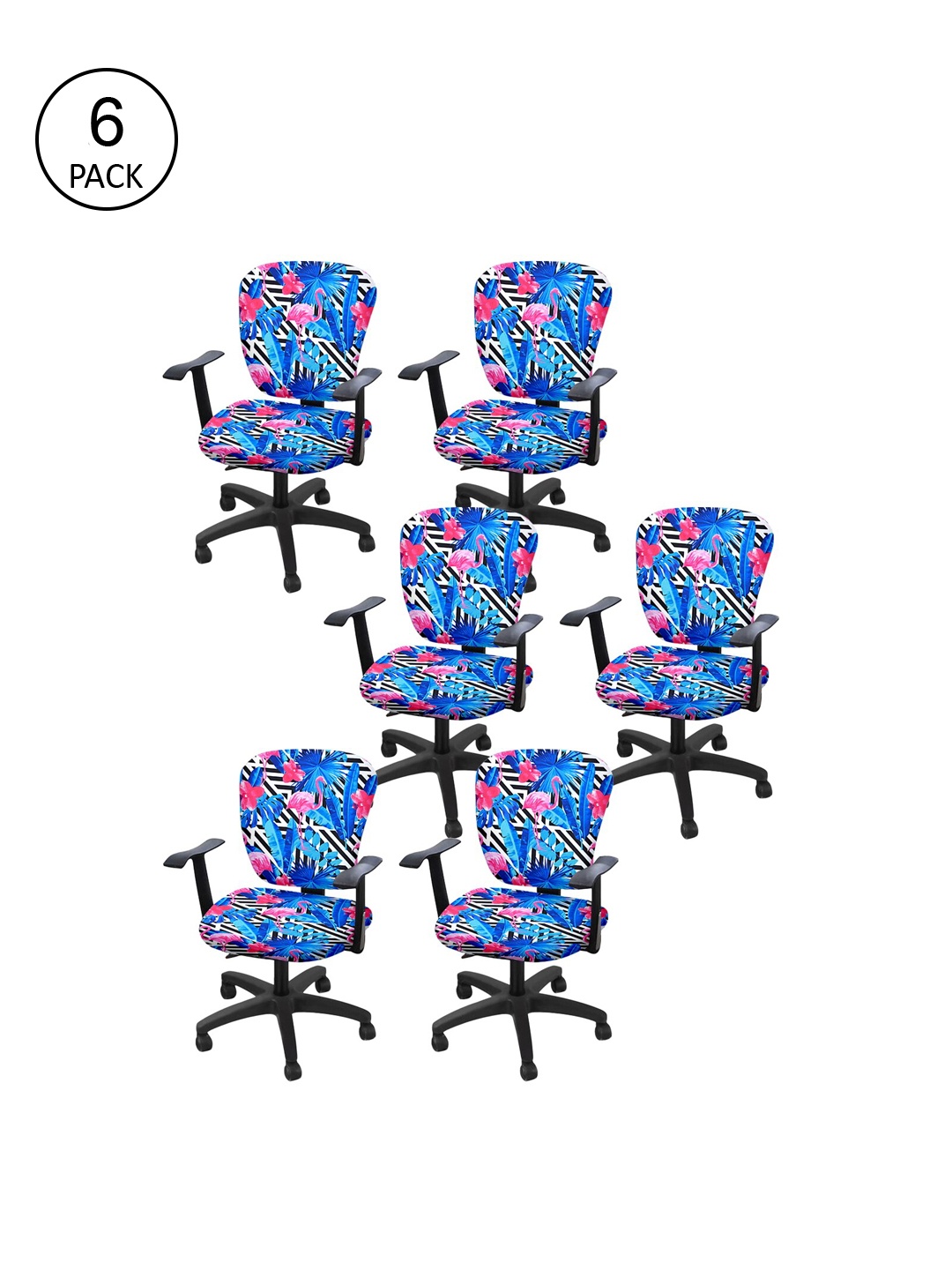 

Cortina Set of 6 Blue & Pink Tropical Printed Chair Covers