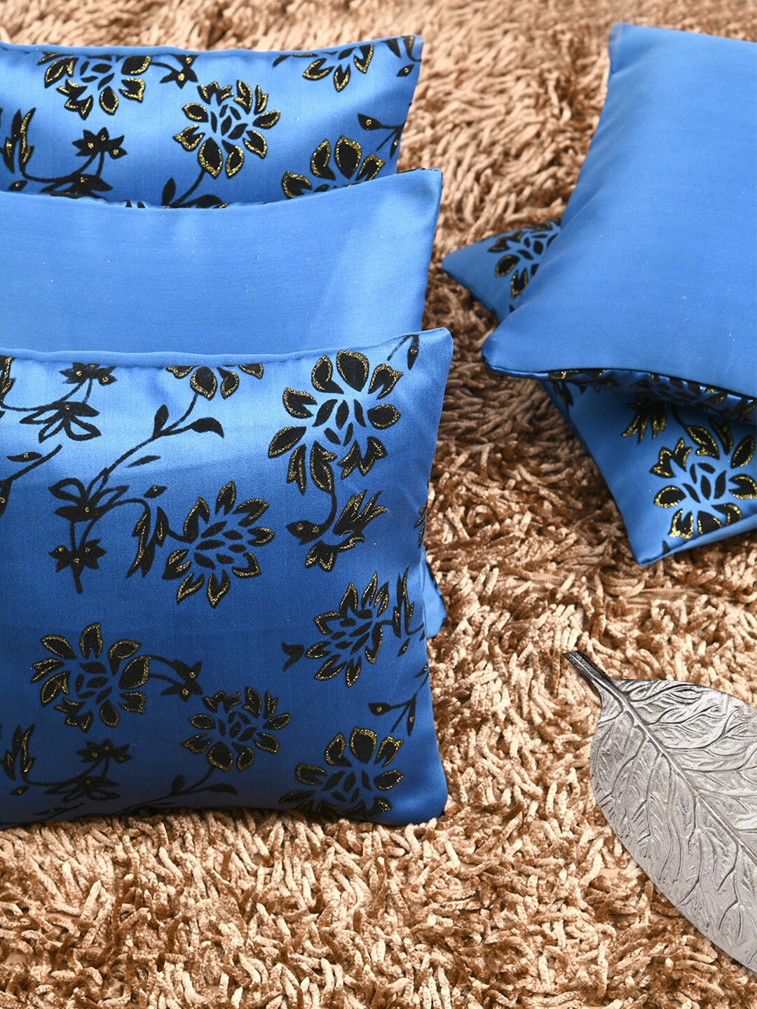 

HOUZZCODE Blue Set of 5 Floral Square Cushion Covers