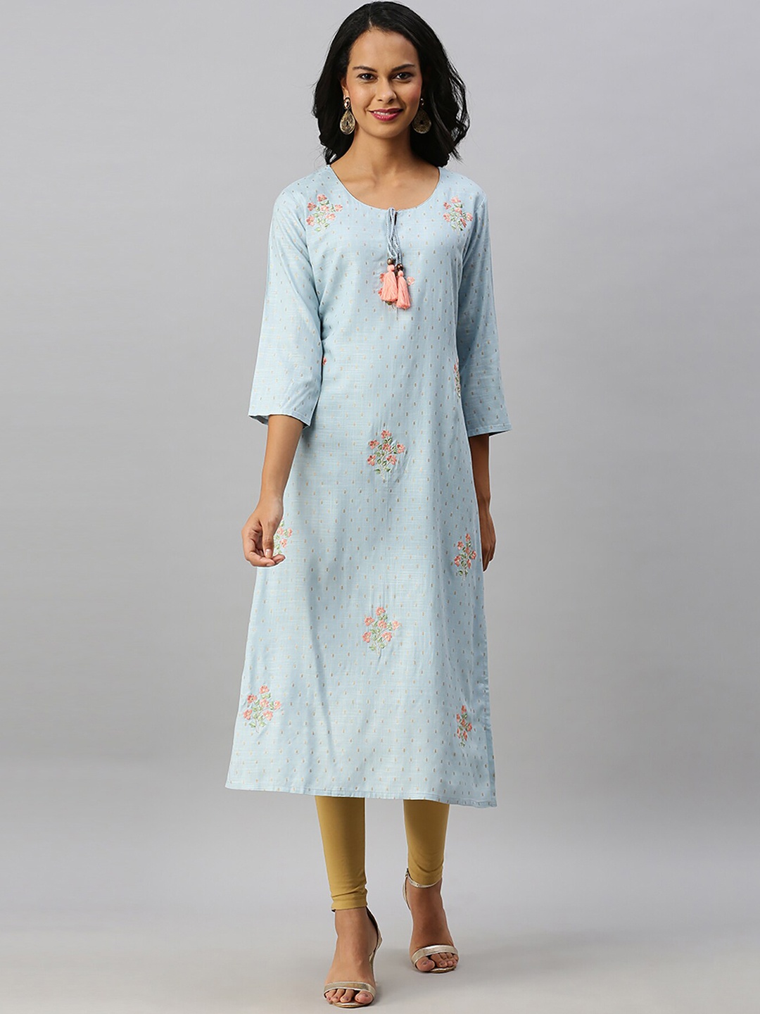 

Soch Women Blue Ethnic Motifs Embroidered Kurta