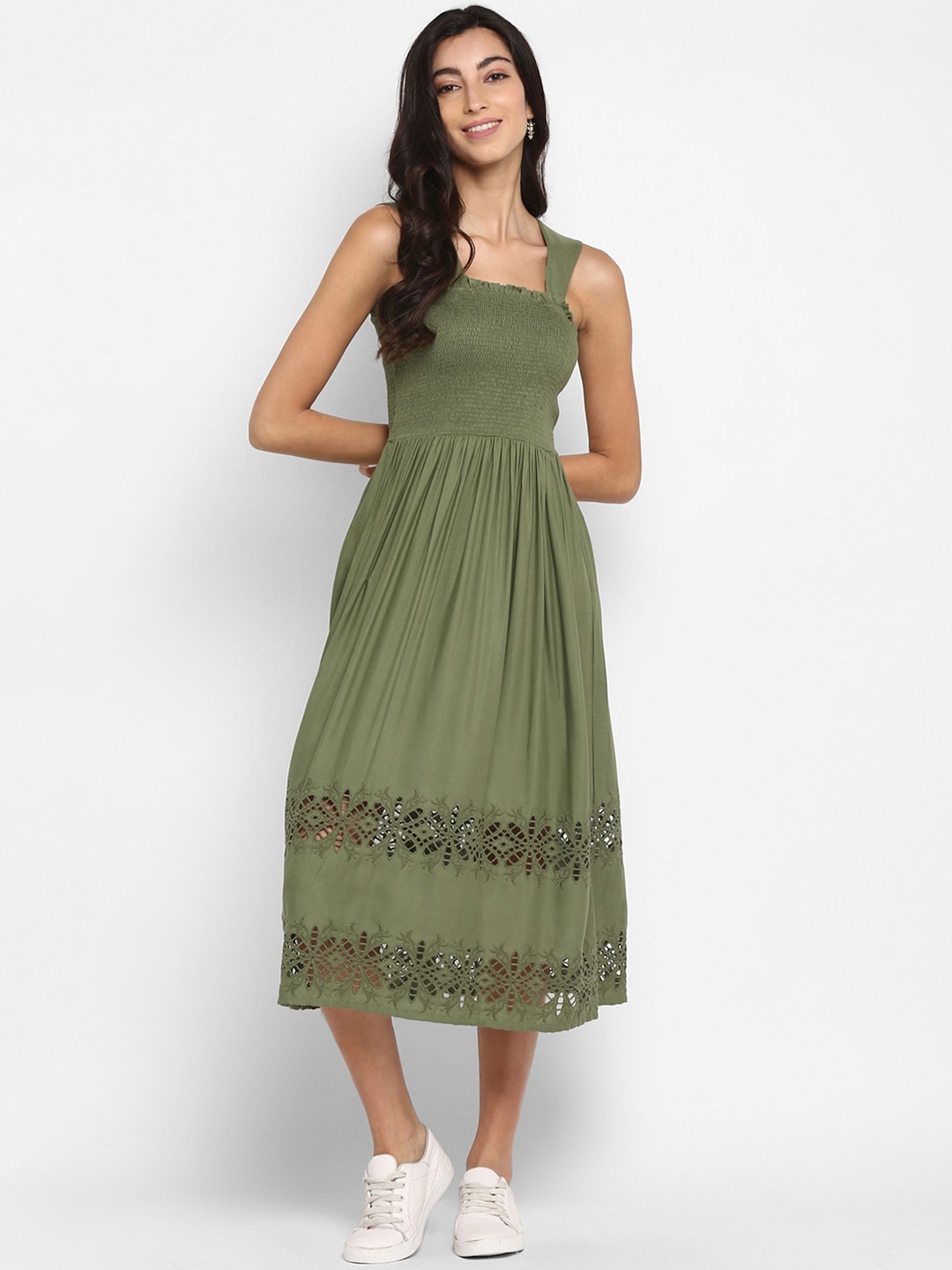 

DEEBACO Green Cotton Midi Dress