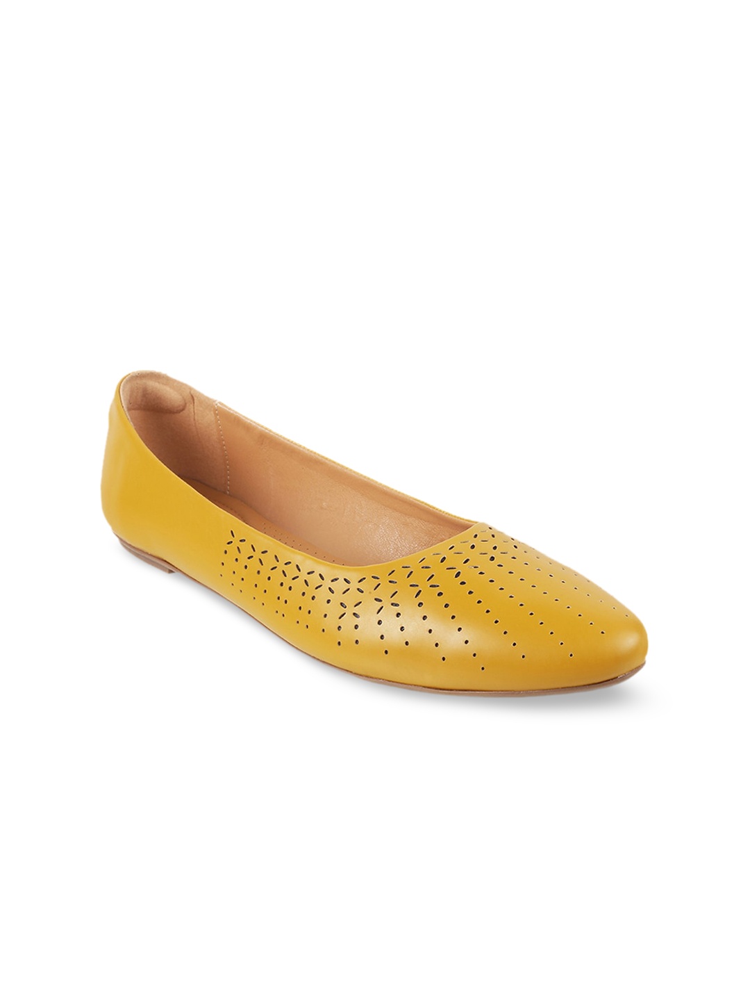

Mochi Women Yellow Textured Laser Cuts Flats Ballerinas