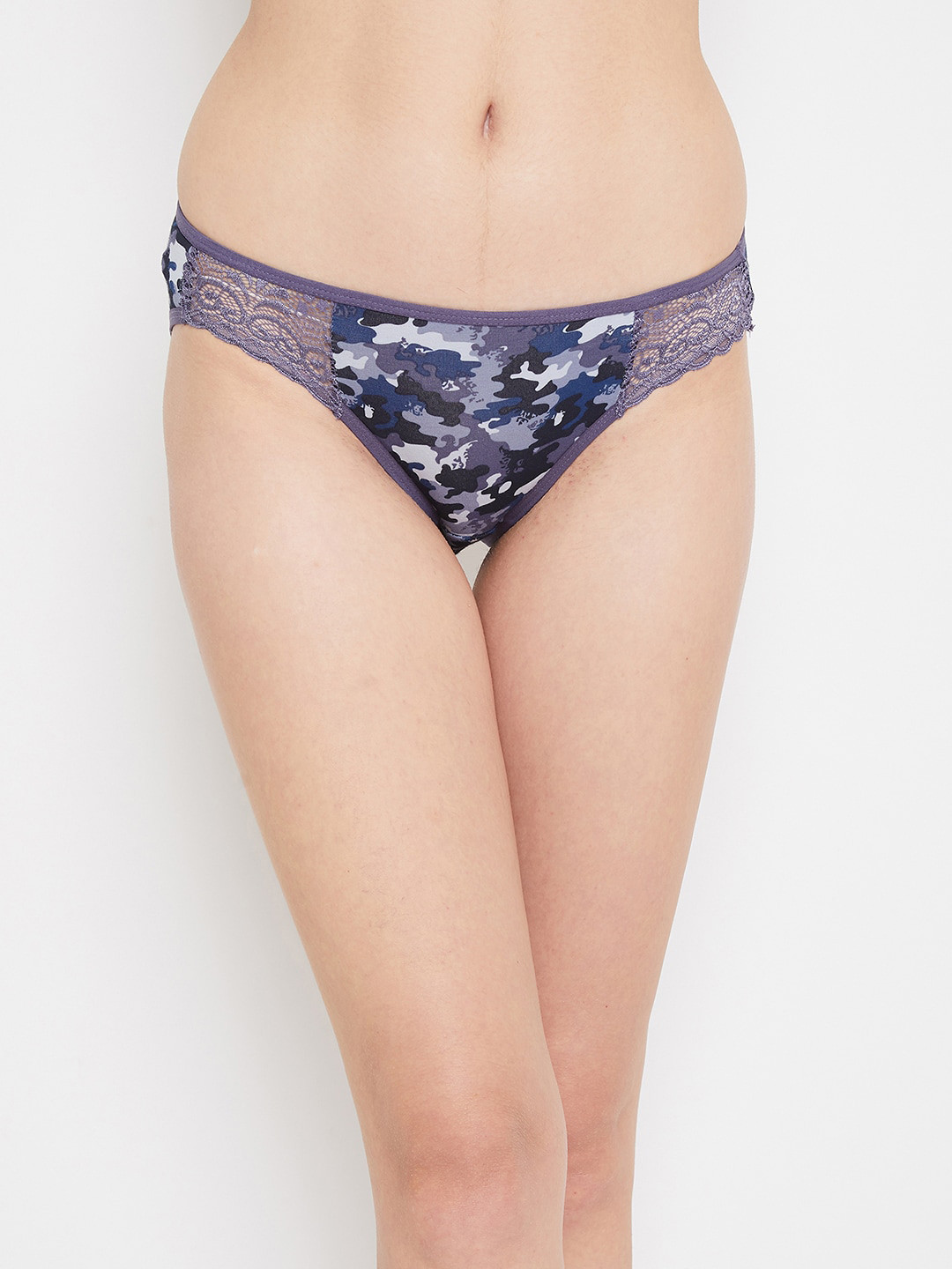 

Clovia Women Blue & Grey Camouflage Printed Cotton Lace Bikini Briefs PN3298O05