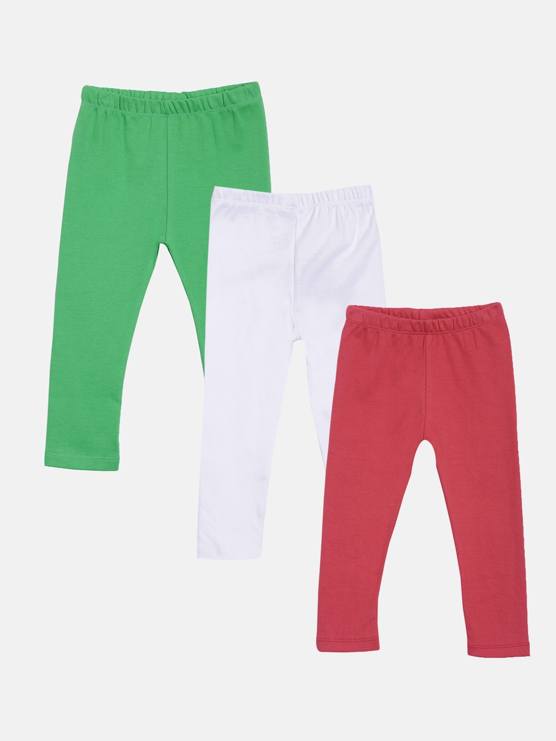 

Kryptic Girls Pack of 3 Pure Cotton Solid Ankle-Length Leggings, Green