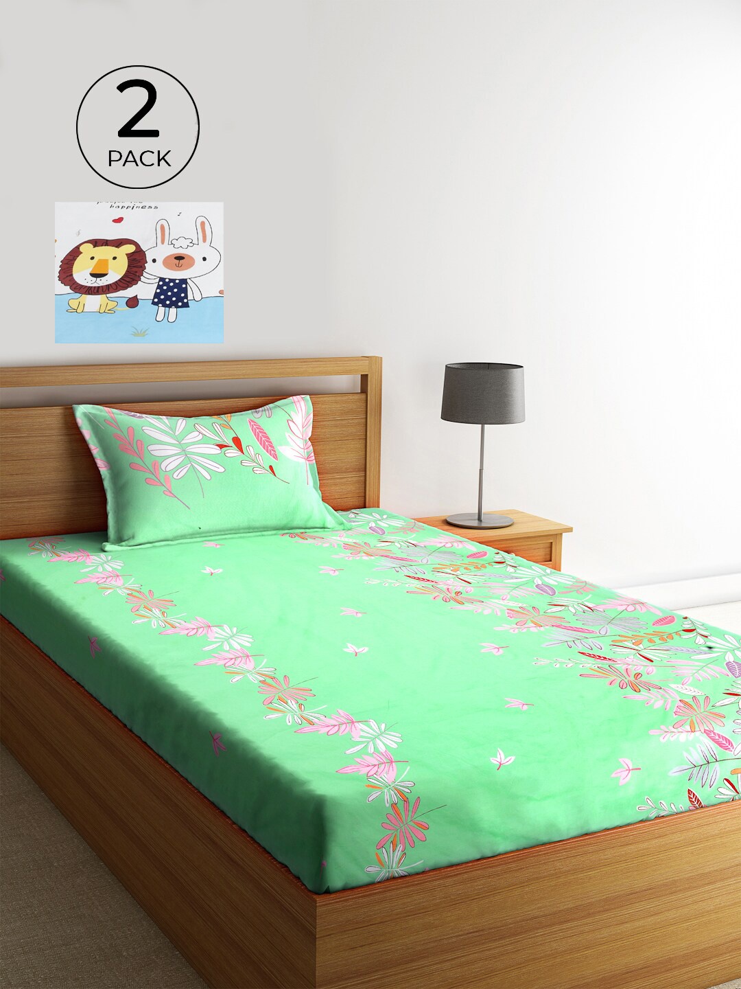 

KLOTTHE White & Blue Floral 210 TC Polycotton 2 Single Bedsheet with 2 Pillow Covers