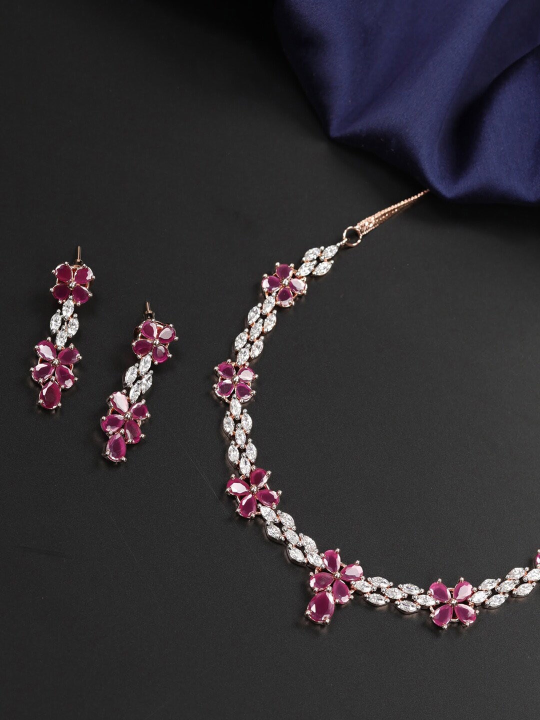 

Priyaasi Pink Rose Gold-Plated AD-Studded Handcrafted Jewellery Set