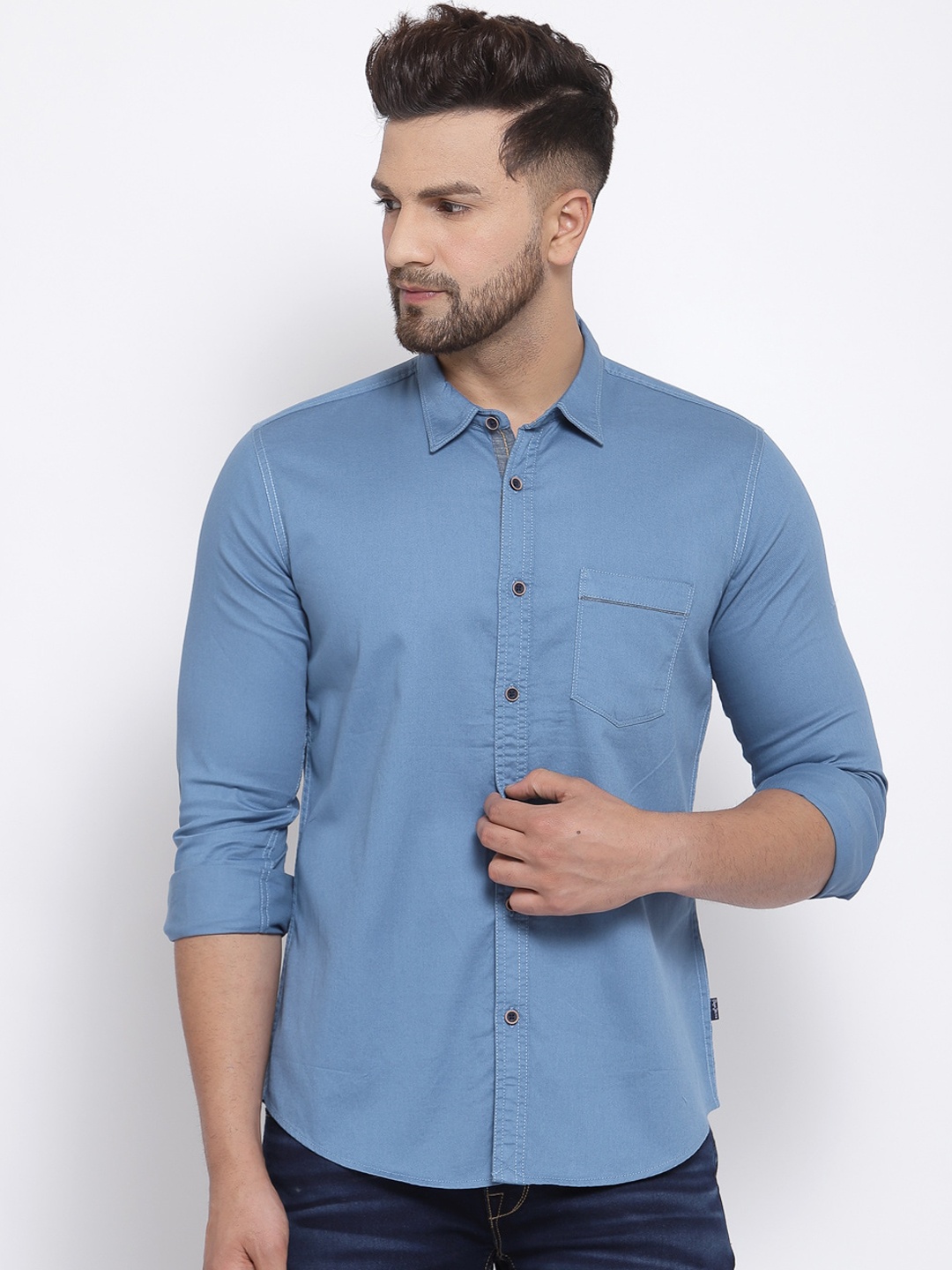 

Pepe Jeans Men Blue Regular Fit Solid Casual Shirt