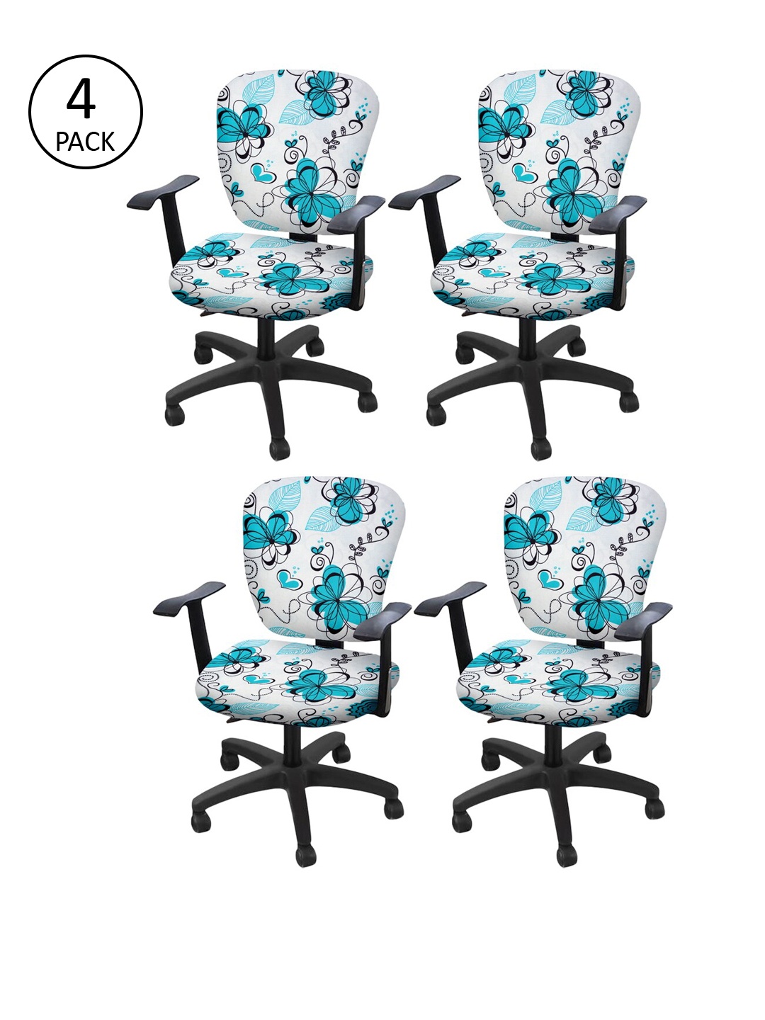 

Cortina Set of 4 White & Blue Printed Chair Covers