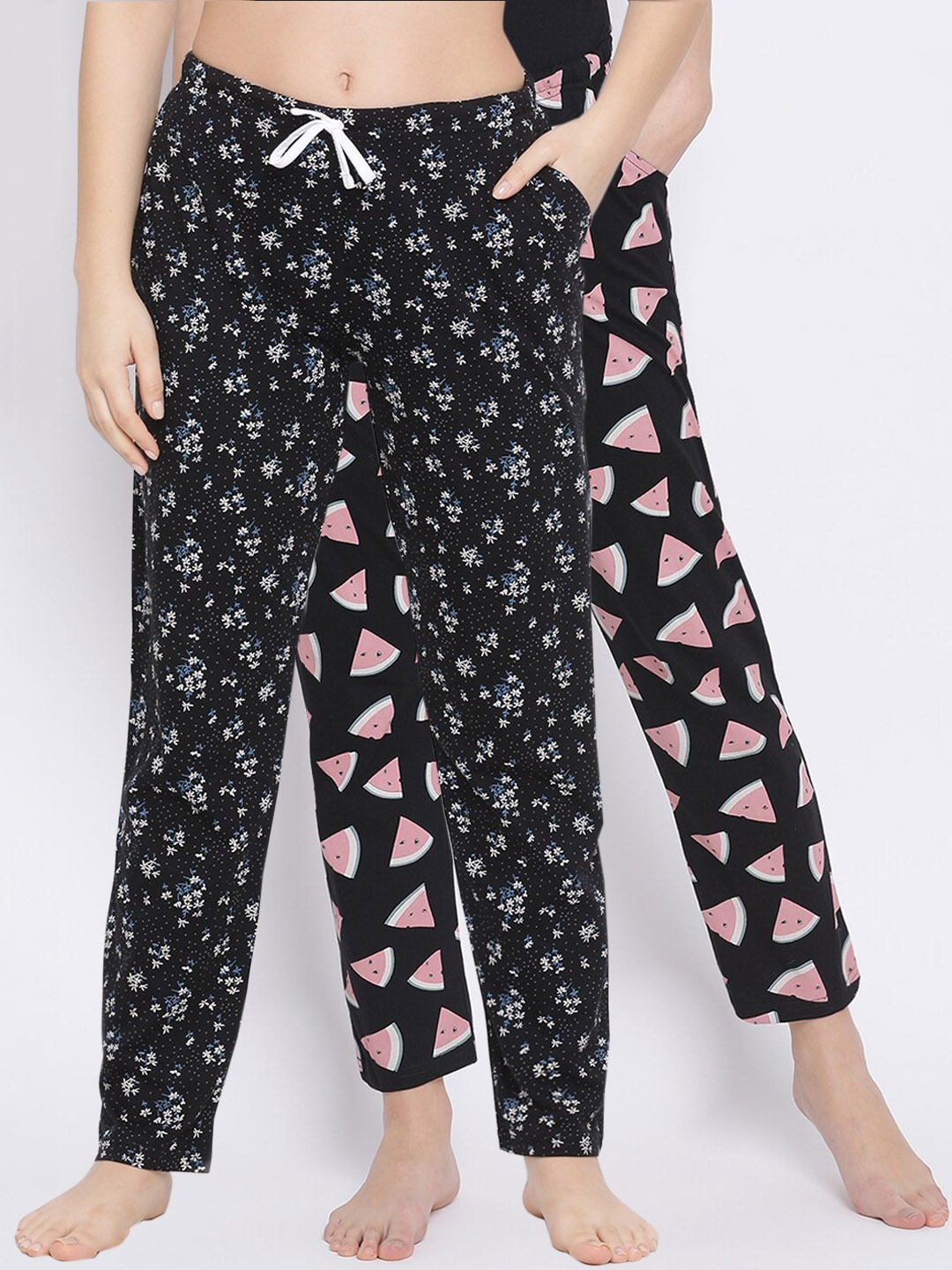 

Kanvin Women Pack of 2 Printed Pure Cotton Lounge Pants, Black