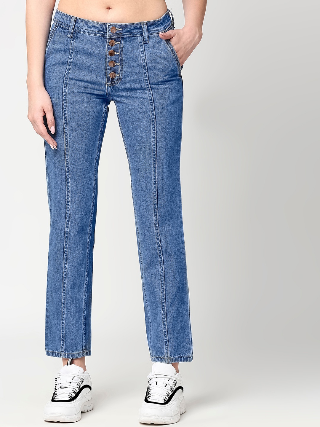 

High Star Women Blue Straight Fit High-Rise Jeans