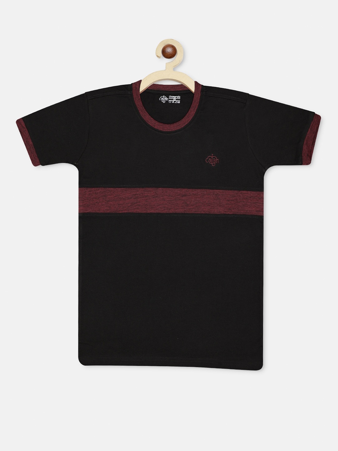 

CHIMPRALA Boys Black & Maroon Striped Round Neck T-shirt