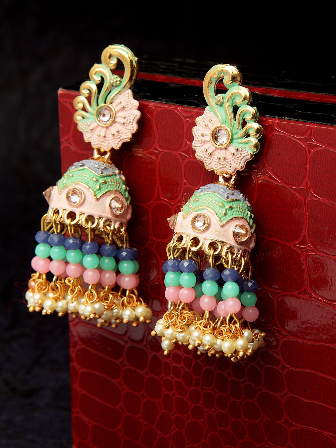 

PANASH Gold-Plated Green Dome Shaped Jhumkas
