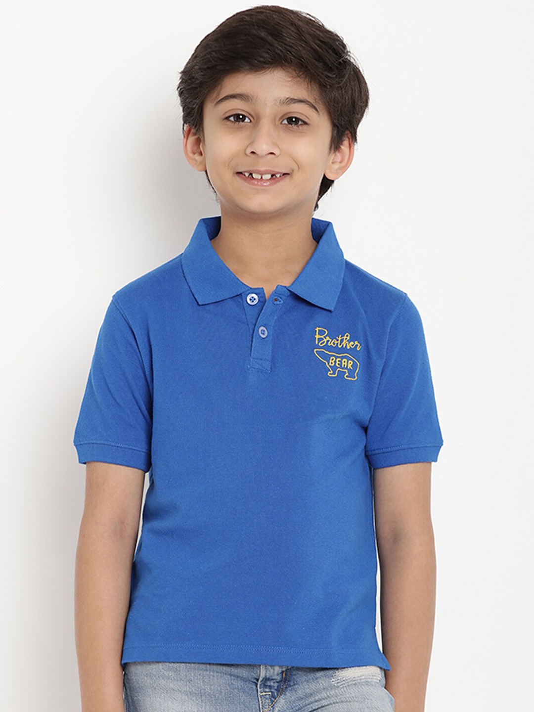 

berrytree Unisex Kids Blue Solid Polo Collar Organic Cotton T-shirt