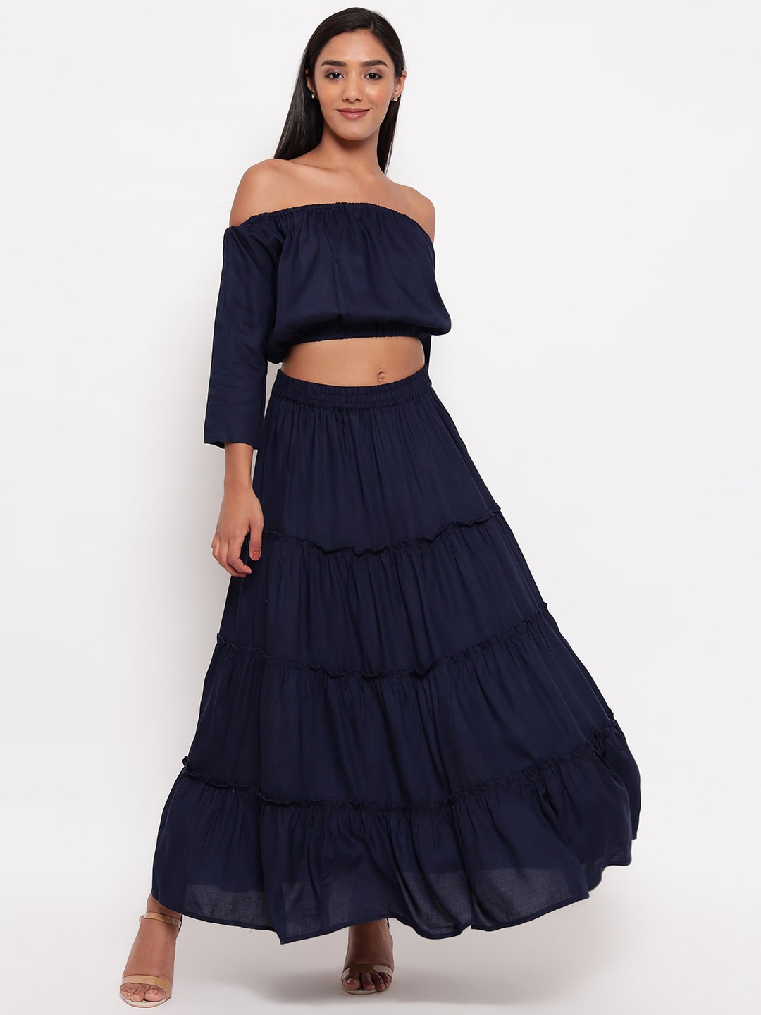 

Aawari Women Navy Blue Two Piece Solid Maxi Dress