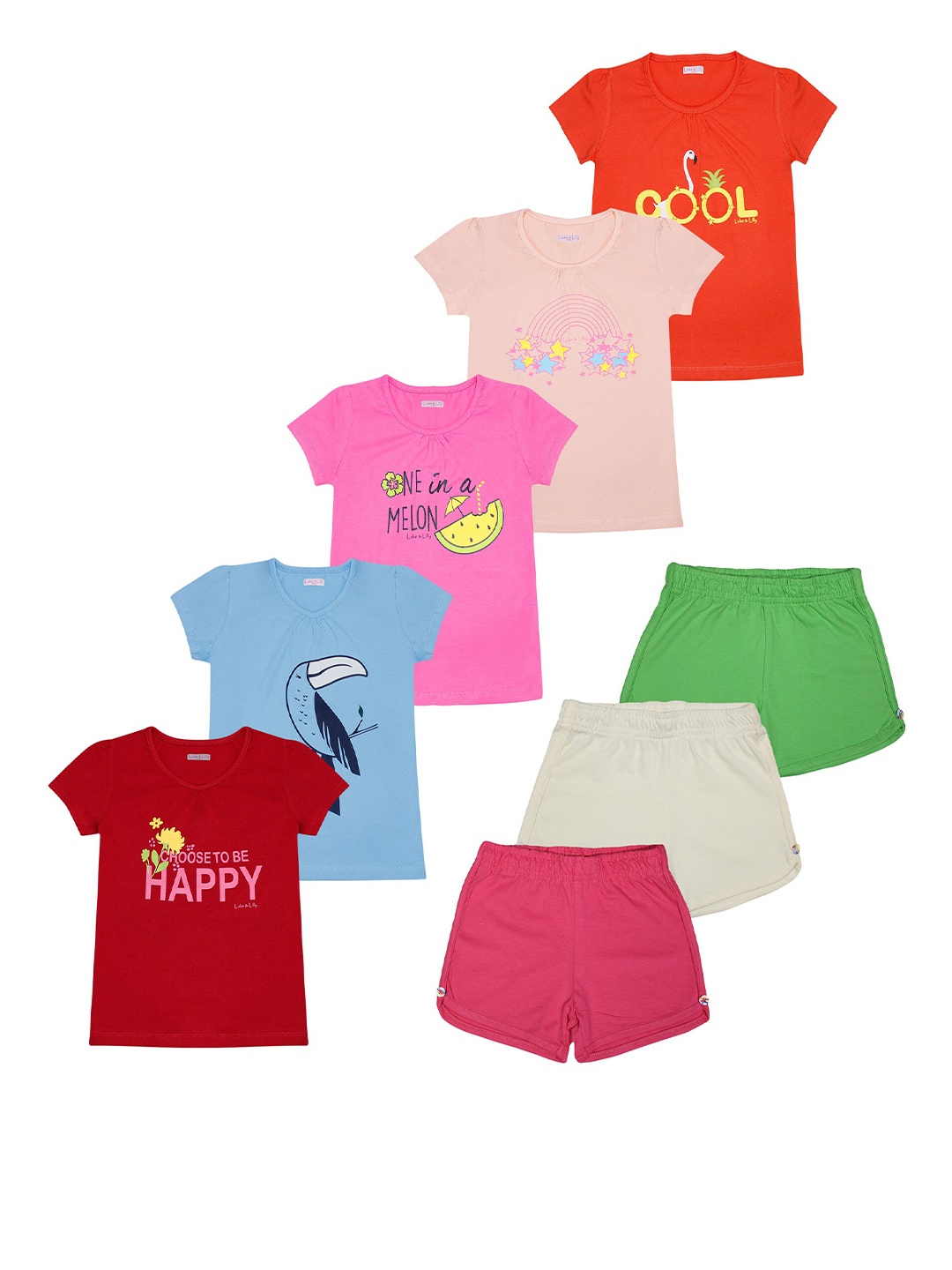 

Luke & Lilly Girls Pack Of 8 Printed Cotton T-shirt with Shorts, Red