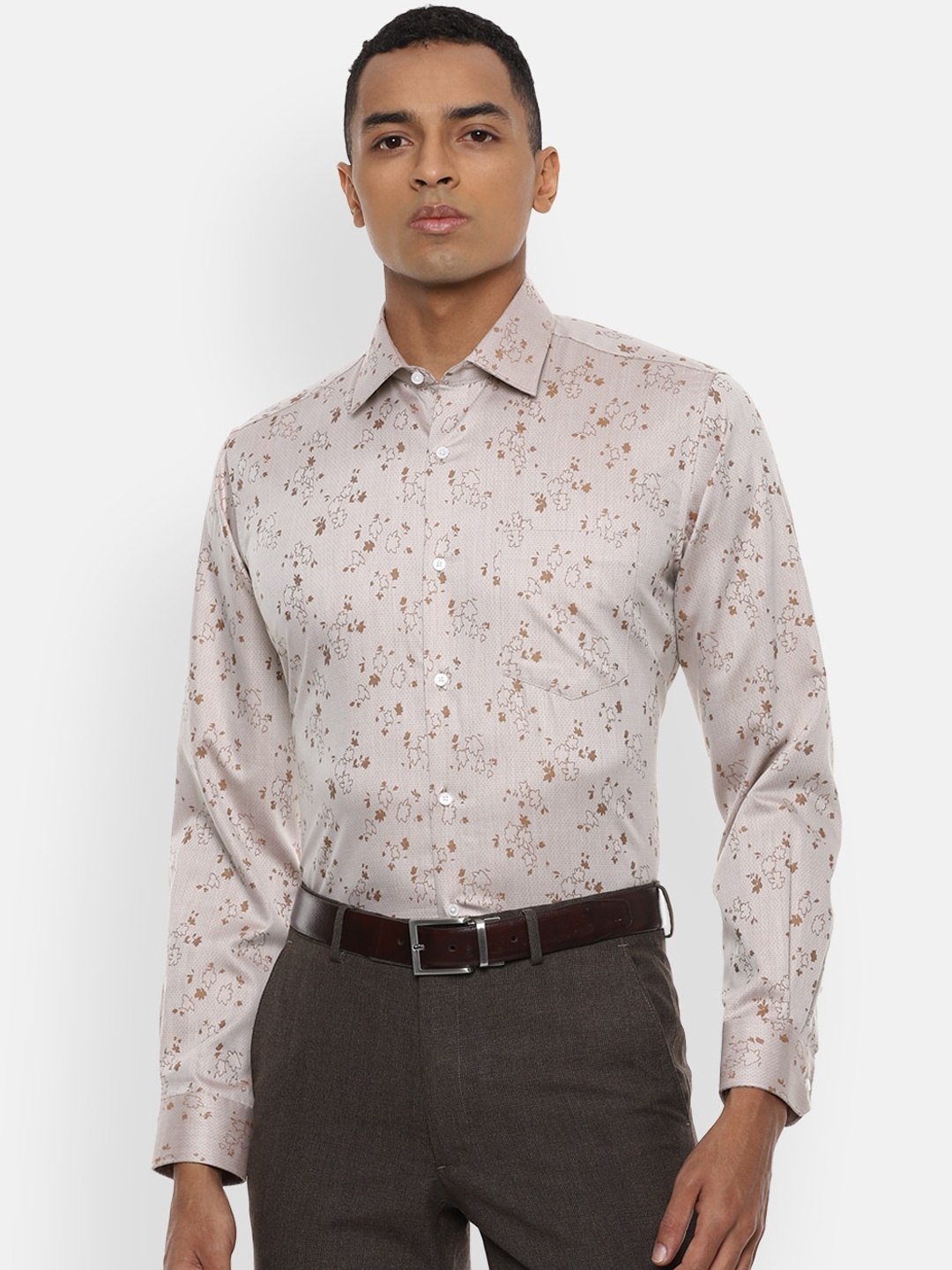 

Van Heusen Men Beige & Mustard Brown Regular Fit Self Design Formal Shirt