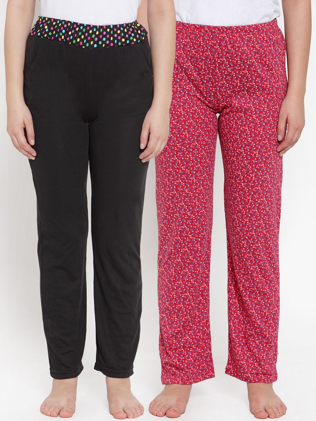 

CUKOO Pack of 2 Women Pink & Black Lounge Pants