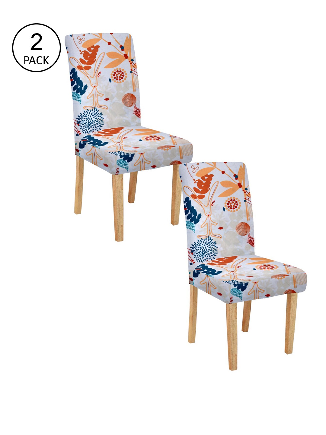 Cortina Set of 2 White & Orange Printed Chair Covers