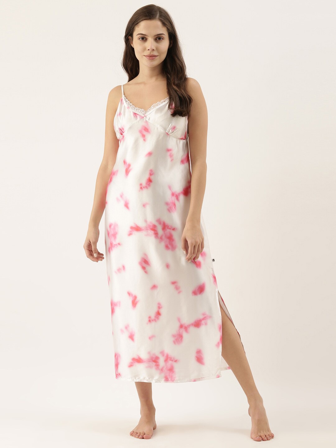 

Bannos Swagger White & Pink Printed Nightdress