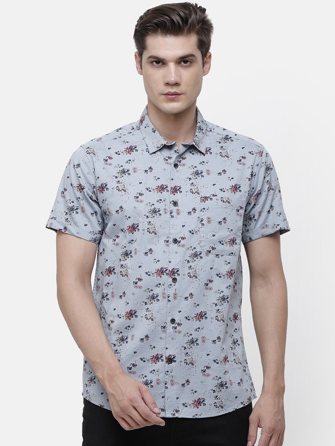 

Voi Jeans Men Blue & Maroon Slim Fit Printed Cotton Casual Shirt