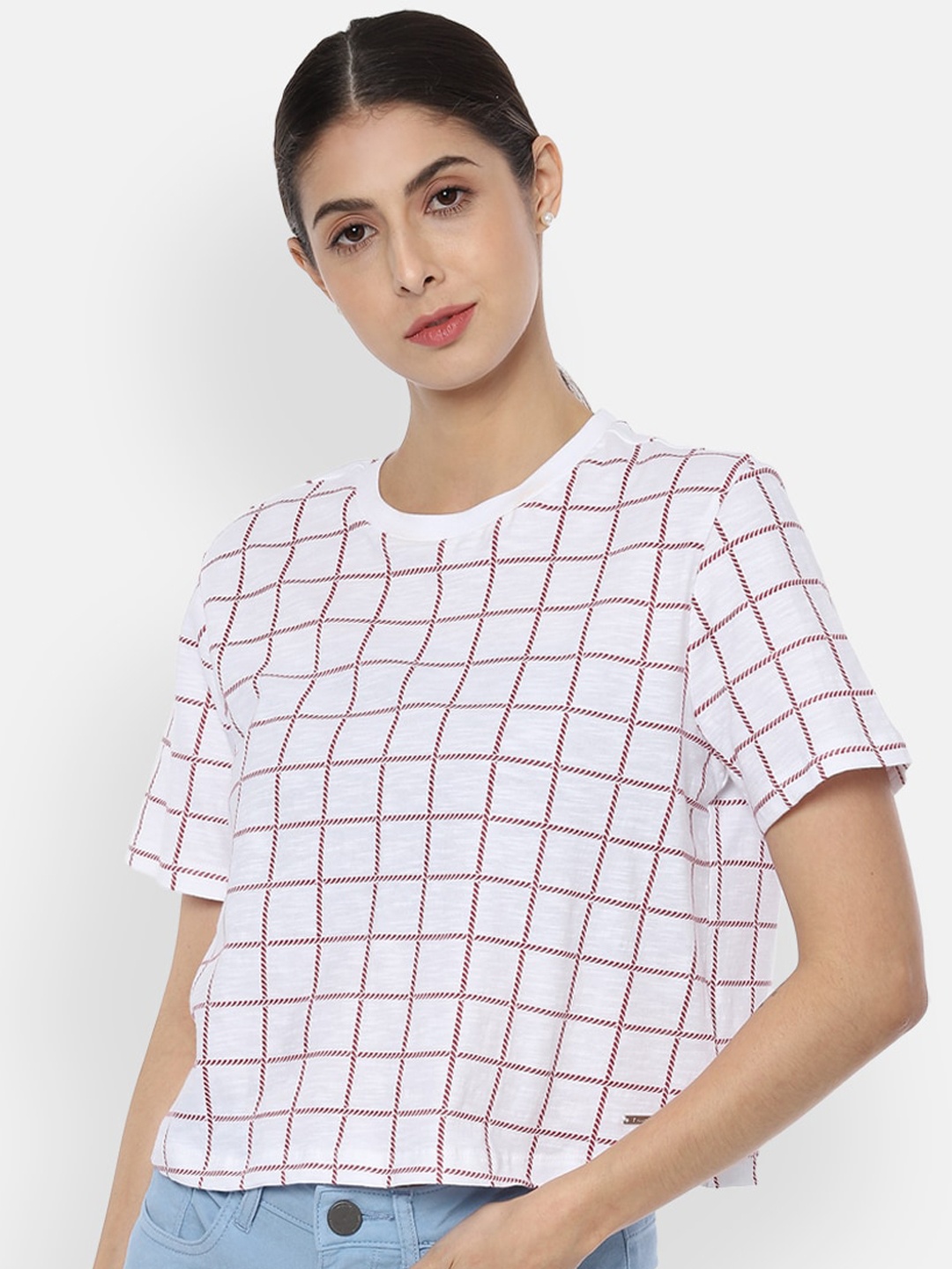 

Van Heusen Woman White Checked Regular Top