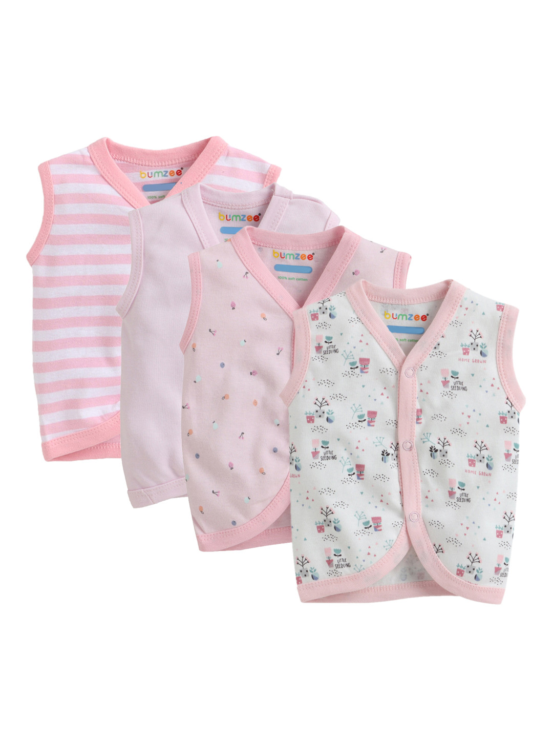 

BUMZEE Infant Girls Pack Of 4 Cotton Jhablas, Pink