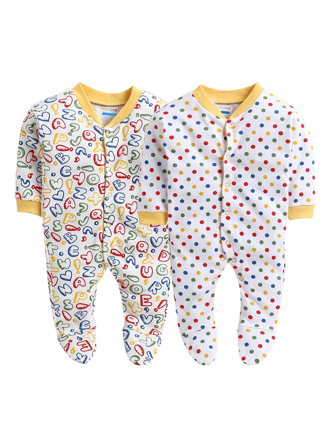 

BUMZEE Infant Boys Pack Of 2 Printed Cotton Sleepsuits, White