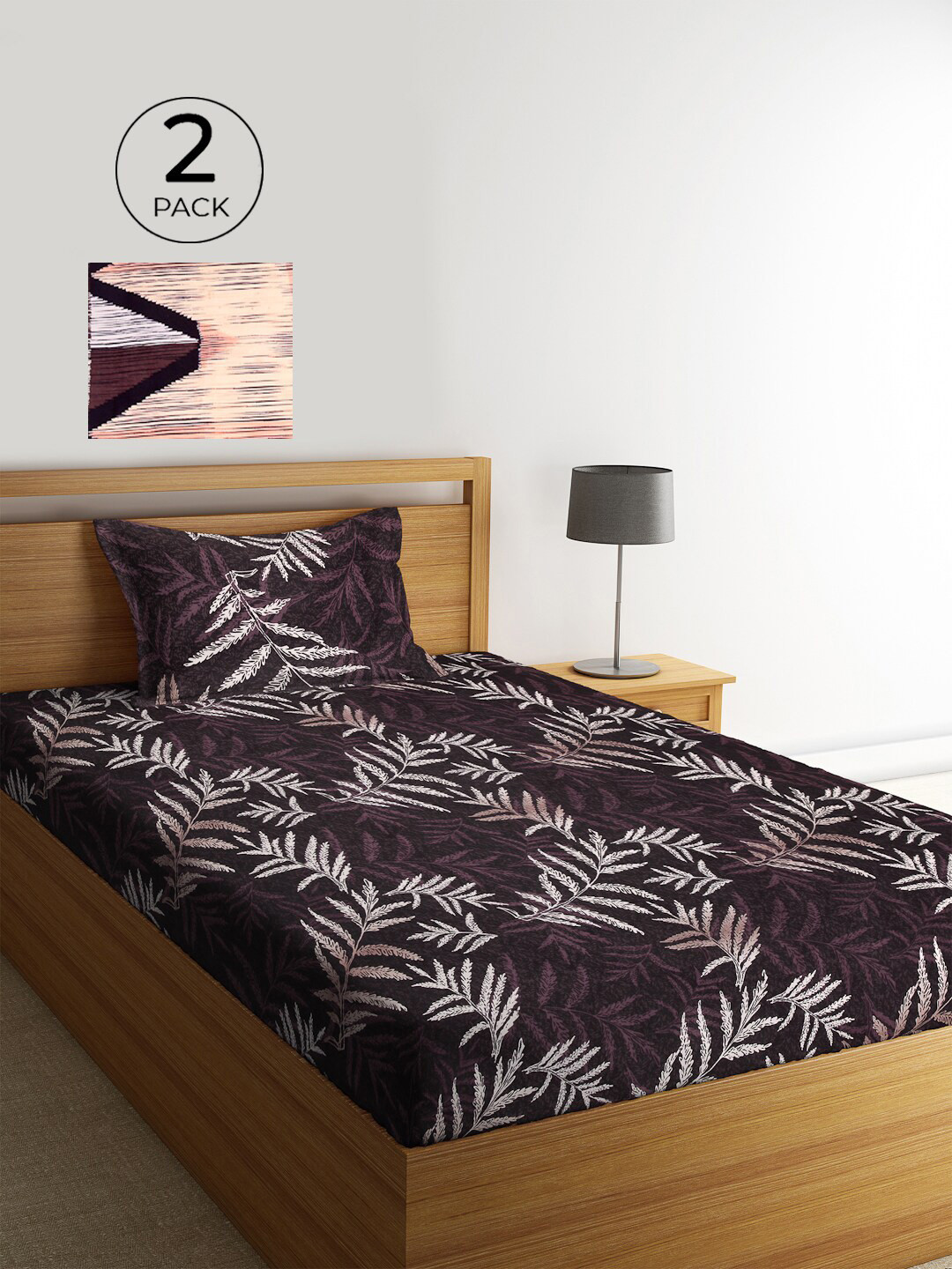 

KLOTTHE Purple & Peach-Coloured Floral 210 TC Polycotton 2 Single Bedsheet with 2 Pillow Covers