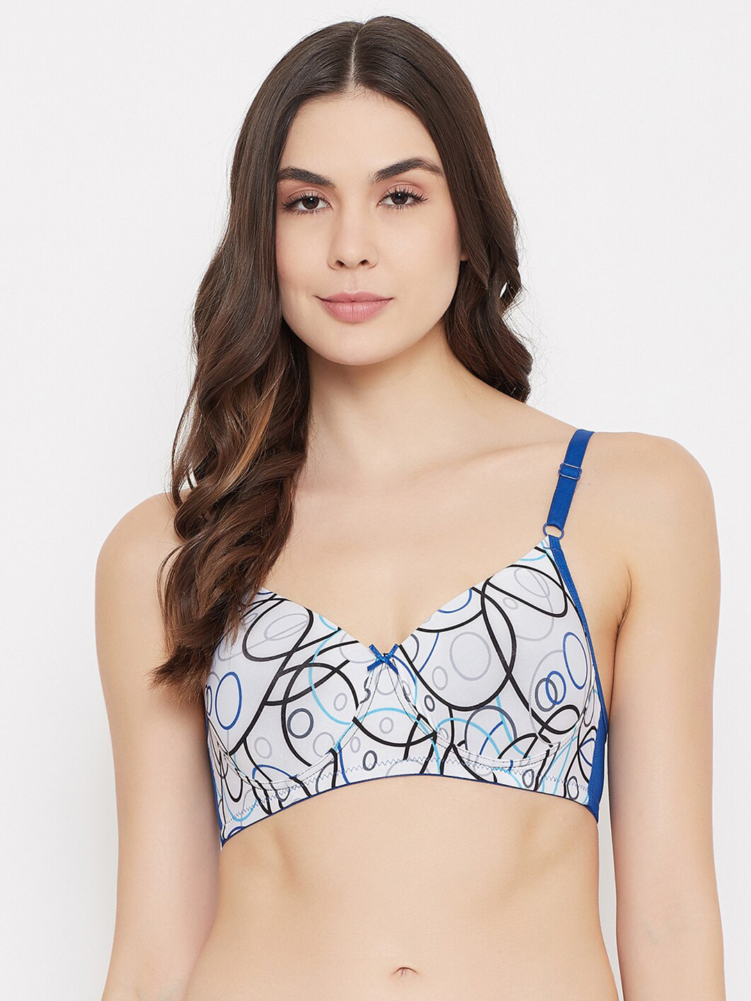 

Clovia White & Blue Printed Non-Wired Lightly Padded Everyday Bra BR1277Y1832E