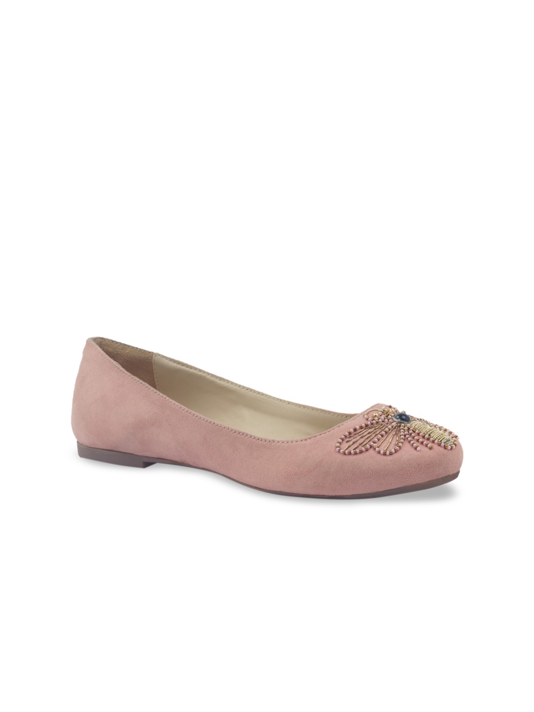 

London Rag Women Dusty Pink Garden Fly Embellished Handcrafted Suede Ballerinas