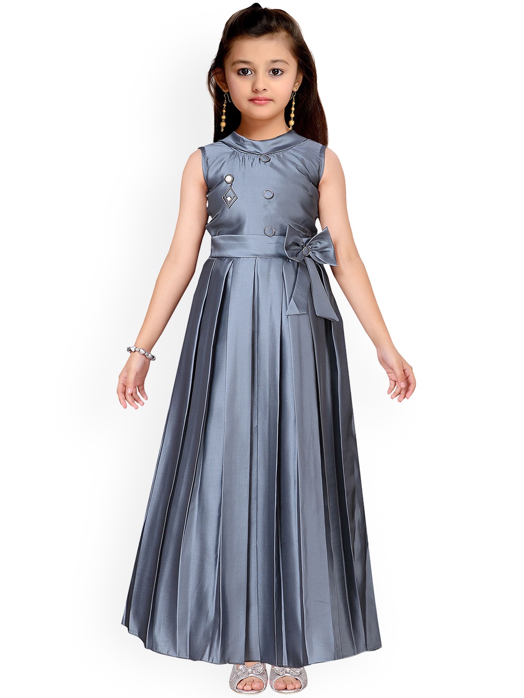 

Kidling Girls Grey Self Design Maxi Dress