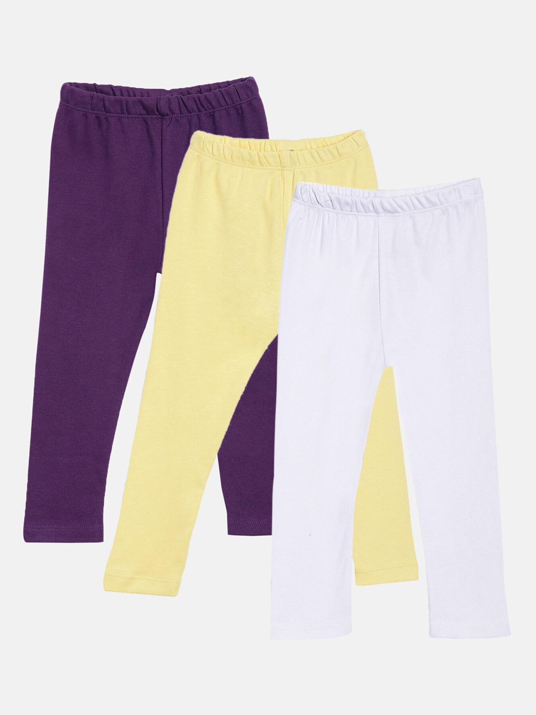 

Kryptic Girls Pack of 3 Pure Cotton Solid Ankle-Length Leggings, Purple