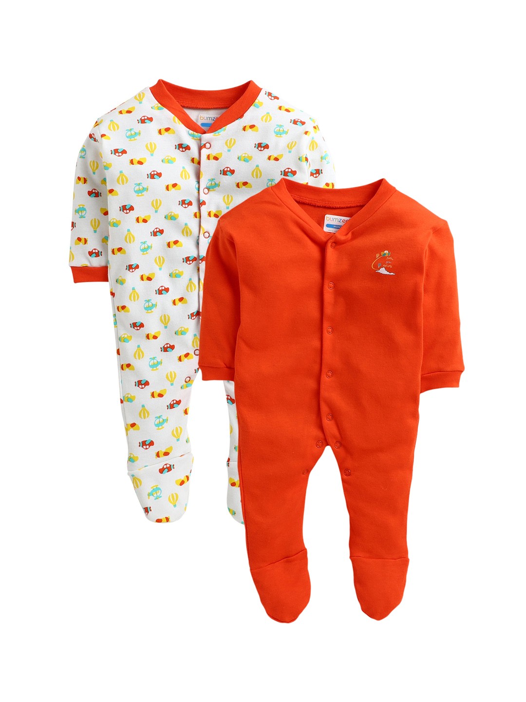 

BUMZEE Infant Boys Pack of 2 Cotton Sleep Suits, Orange