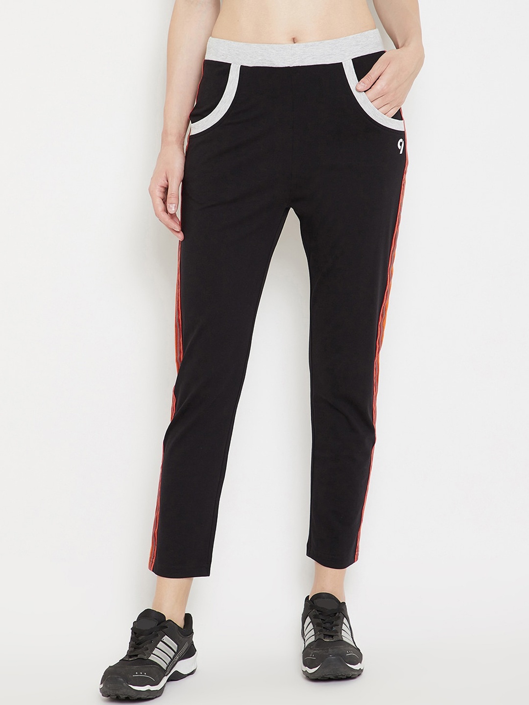 

C9 AIRWEAR Women Black & Orange Solid Crop Track Pants