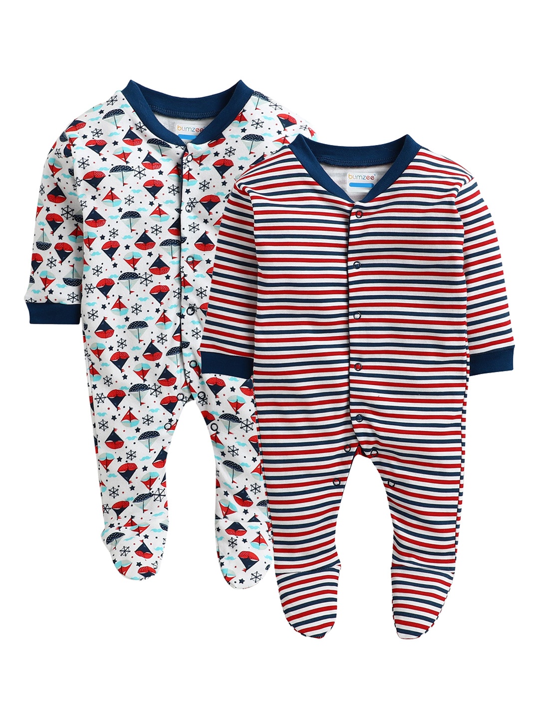 

BUMZEE Infant Boys Pack Of 2 Cotton Sleepsuits, Navy blue