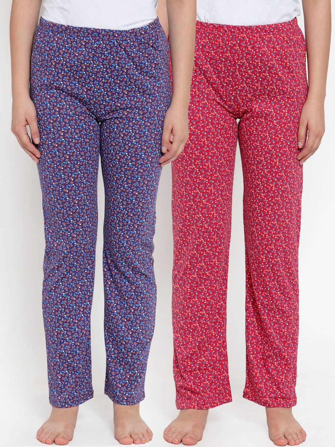 

CUKOO Pack of 2 Women Pink & Purple Ditsy Floral Printed Lounge Pants