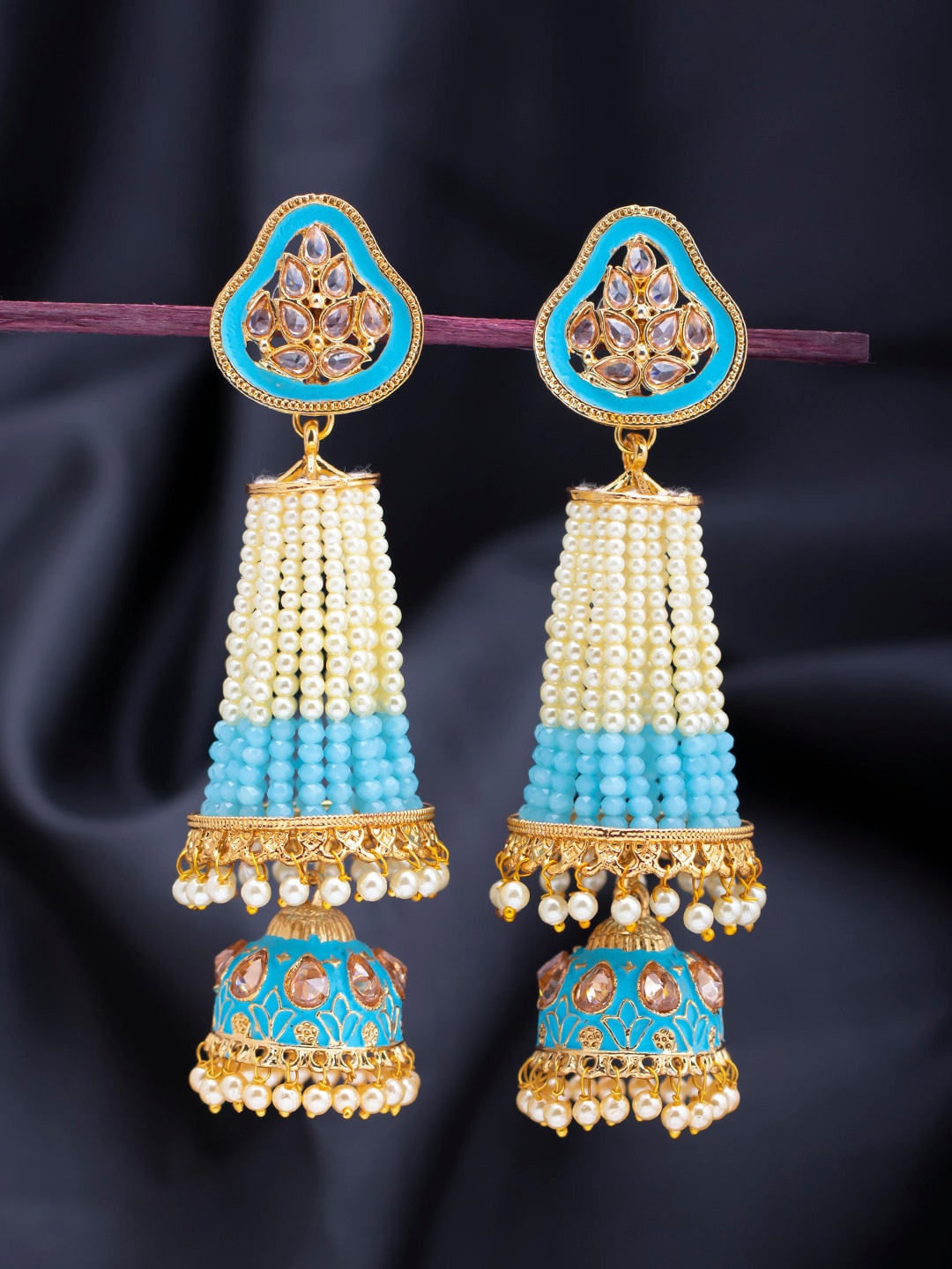 

Sukkhi Gold-Toned & Blue Contemporary Jhumkas
