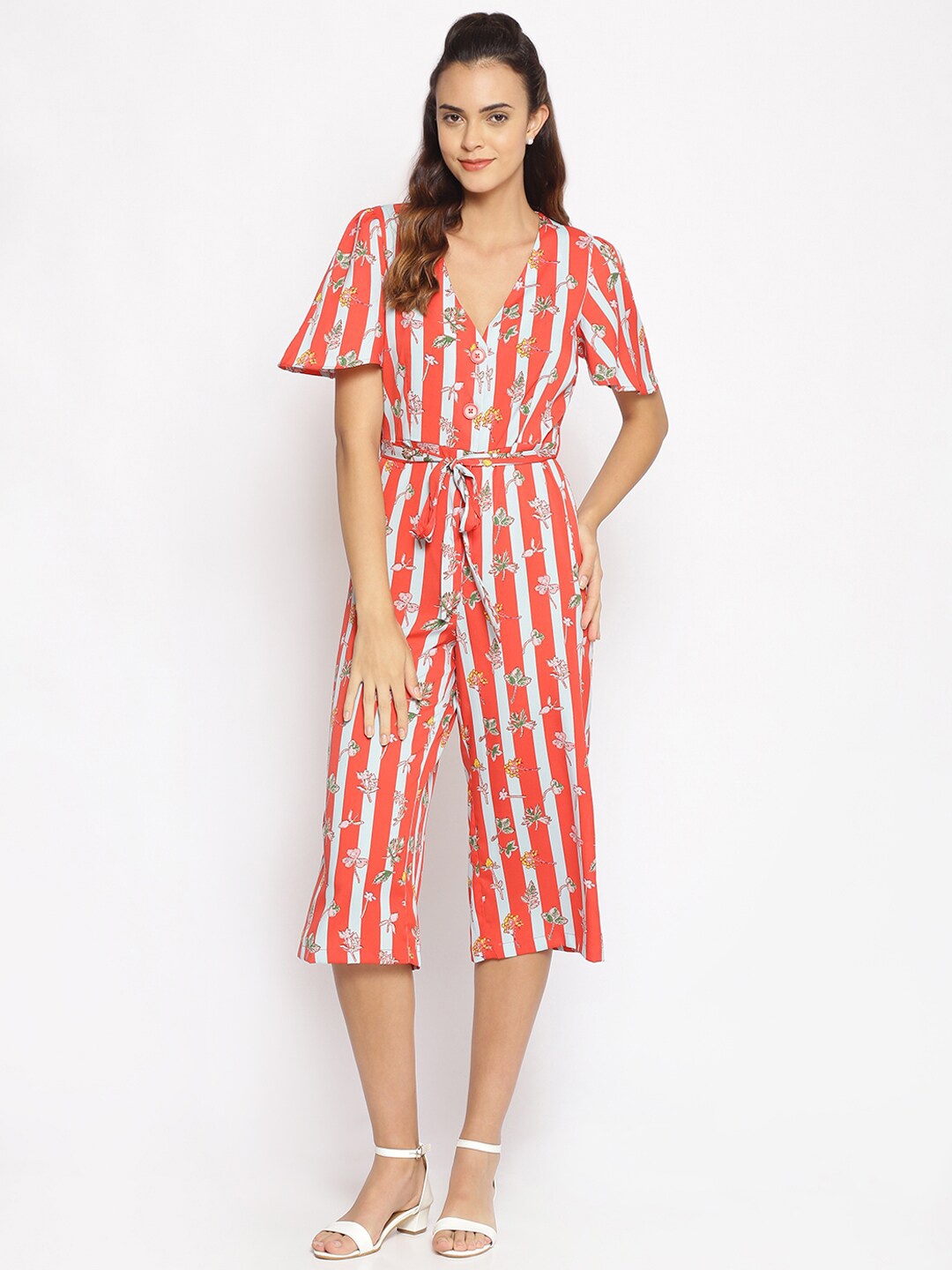 

Oxolloxo Women Red Floral Cropped Jumpsuit