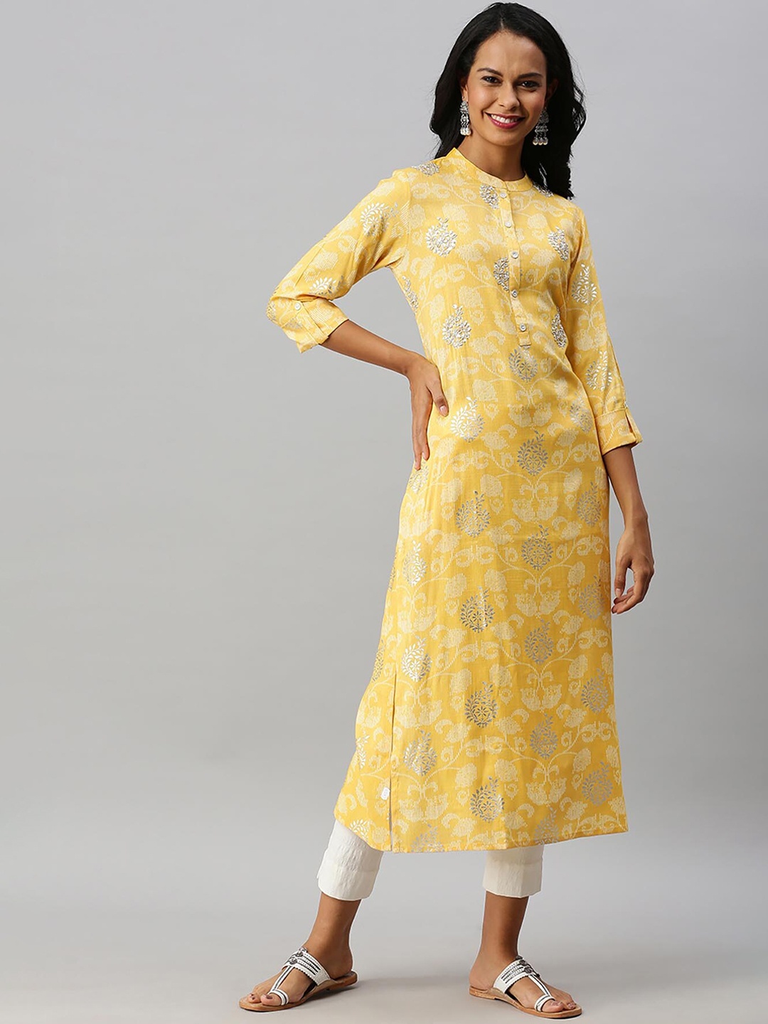 

Soch Women Yellow Embroidered Floral Kurta