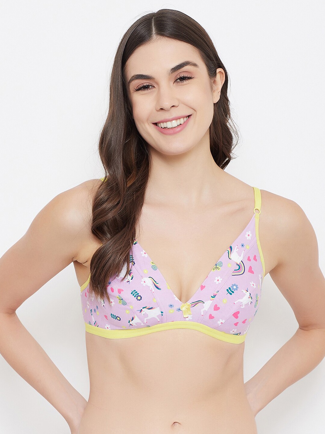 

Clovia Multicoloured Printed Non-Wired Non Padded Plunge Bra BR1595F1232B, Multi