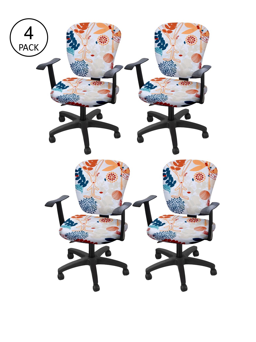 Cortina Set of 4 White & Blue Printed Chair Covers
