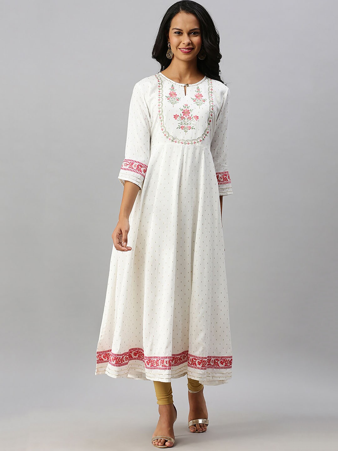 

Soch Women White & Red Embroidered Keyhole Neck Anarkali Kurta